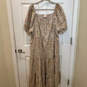 2X - Floral Puff Sleeve Maxi Dress